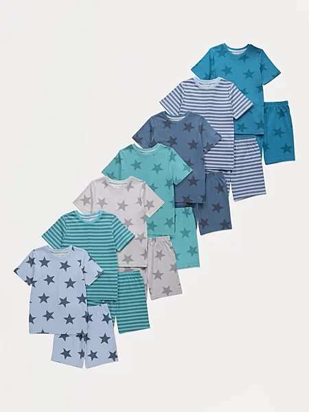 Kids 7 Pack Short PJs (Bright Vehicle, Unicorn Ballerina, Bright Food, Stars & Stripes, Gamer Icons, Bow & Spots) 1.5-6Y, 6-14 £15+ Free C&C