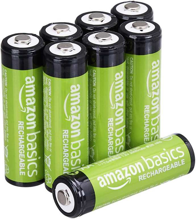 Amazon Basics 8-Pack Rechargeable AA NiMH Batteries, 2000 mAh, 1.2V, Recharge up to 1000x Times, Pre-Charged - £6.19 On S&S