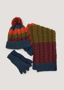 Kids 3 Piece Stripe Knitted Hat Scarf & Gloves Set (7-13yrs) for £6.50 + free collection @ Matalan