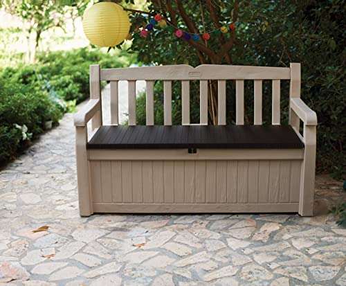 Keter Eden Bench 265L Outdoor 60% recycled Garden Furniture Storage Box Beige & Brown
