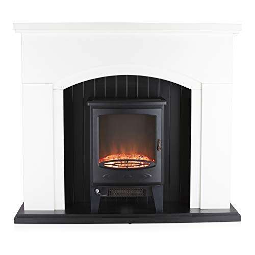 Warmlite WL45045 Newcastle Electric Fireplace Suite, Adjustable Thermostat and LED Flame Effect, White, 2 year warranty - £170 @ Amazon
