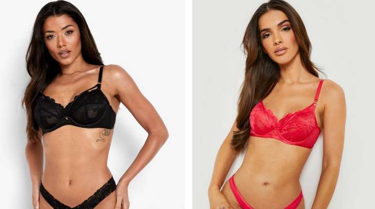 Lace Underwire Bra - Black or Red (Limited Sizes) £1.80 delivered with voucher code Sold and delivered by boohoo @ Debenhams