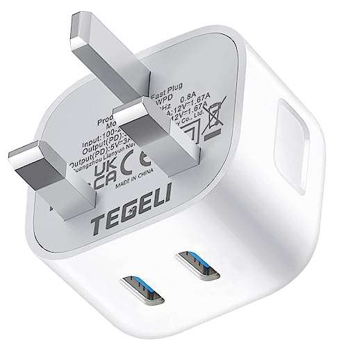 USB C Plug Fast Charge, 20W Dual USB Type C @ TEGELI./ FBA