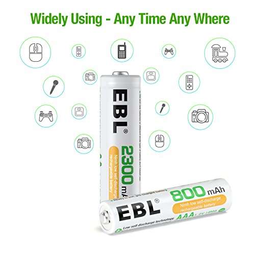 EBL 16pcs Ni-MH AA AAA Rechargable Batteries Combo (8x 2300mAh AA + 8x 800mAh AAA), EBL Stores FBA (Account Specific)