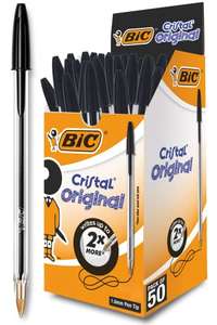 BIC Cristal Original Smudge Free Ballpoint Pens, Ideal for School, Black, Medium Point (1.0mm), Pack of 50 - £8.38 @ Amazon