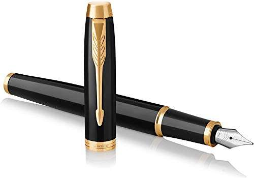 Parker IM Fountain Pen | Black Lacquer with Gold Trim | Medium Nib with Blue Ink Refill | Gift Box - £22.75 @ Shreek Bargains / Amazon