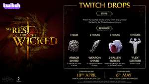 No Rest for the Wicked Early Access Launch Twitch Drops - earn Flex Emote, Fallen Embers, Weapon Shard, Armor Shard by watching streams