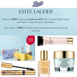 20% Off Estee Lauder + Free Gift Worth £119 When You Buy 2 Product + Free Full Size Mascara On 3 Products + Free Delivery Over £25 - @ Boots