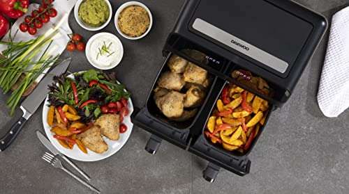 Daewoo Digital Double Drawers Air Fryer, With Sync Cooking Function, Large 8L 3 YR Guarantee