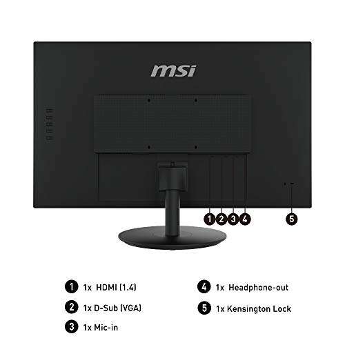 MSI PRO MP271 27'' Monitor, Fixed, 1920 x 1080, 75Hz, IPS, 5ms, HDMI, VGA, Built-in Speakers, Anti-Glare, Anti-Flicker