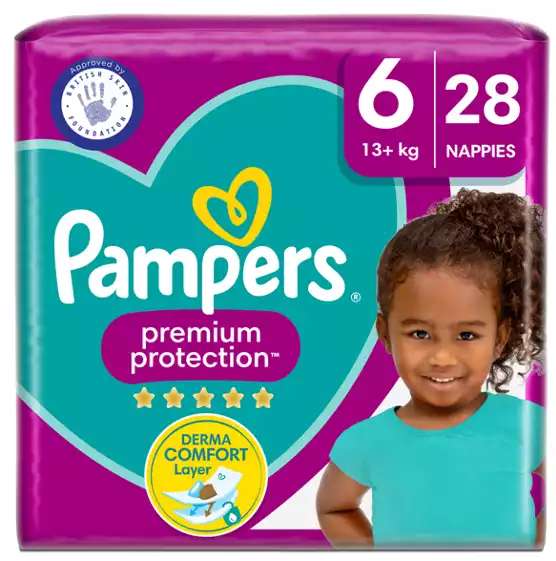 Pampers Premium Protection Size 6, 28 Nappies, 13kg+/Size 5, 32 Nappies, 11kg - 16kg, Essential Pack + £6.50 In Cashpot