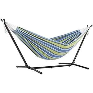 Vivere UHSDO8-24 Double Cotton Hammock with Space-Saving Steel Stand Including Carrying Bag, Oasis