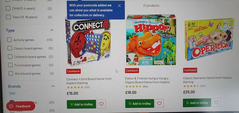 Hasbro Selected Games 50% Cashback e.g Frustration £13 / Connect 4 £15 / Guess Who? £18 + More Free Click and Collect @ Argos