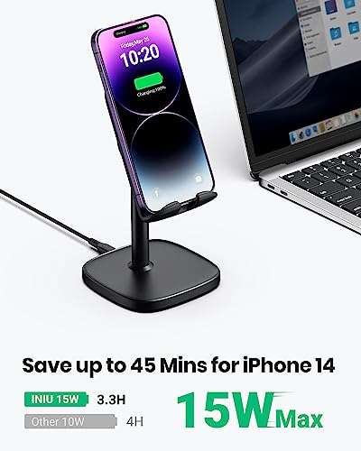 INIU Wireless Charger Phone Stand, 15W/7.5W for iPhones, Fast Charge Adjustable Phone Desk Holder - w/voucher Sold by EAFU
