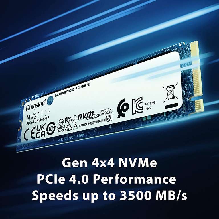 1TB - Kingston NV2 NVMe PCIe 4.0 Gen 4x4 SSD 1000G M.2 2280 U to 3,500/2,100MB/s R/W - £37.99 (£36.09 w/Signup) Delivered @ MyMemory