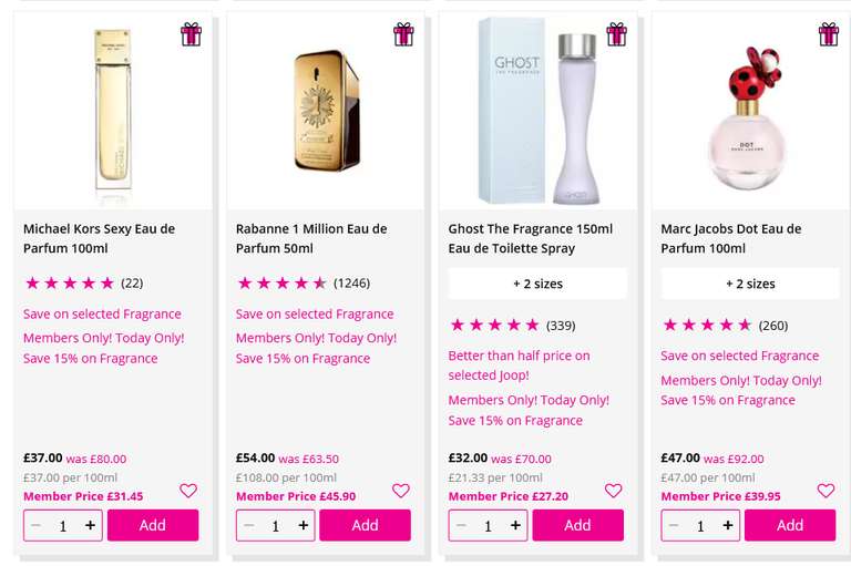 15% off All Fragrances (Members Price) + Free Click & Collect