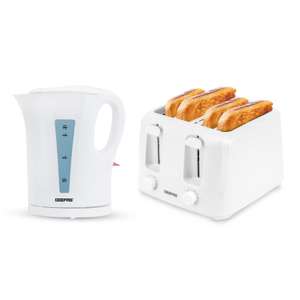 Geepas White 1.7L Electric Kettle & Four-Slice Toaster Set 2 Year Warranty - With Code Stack