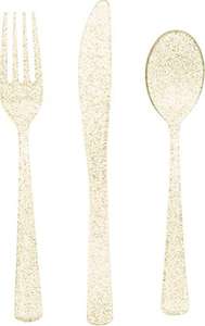 Unique Party 63650 - Gold Glitter Plastic Cutlery Set for 6 Guests (18 pieces) £3.49 @ Amazon