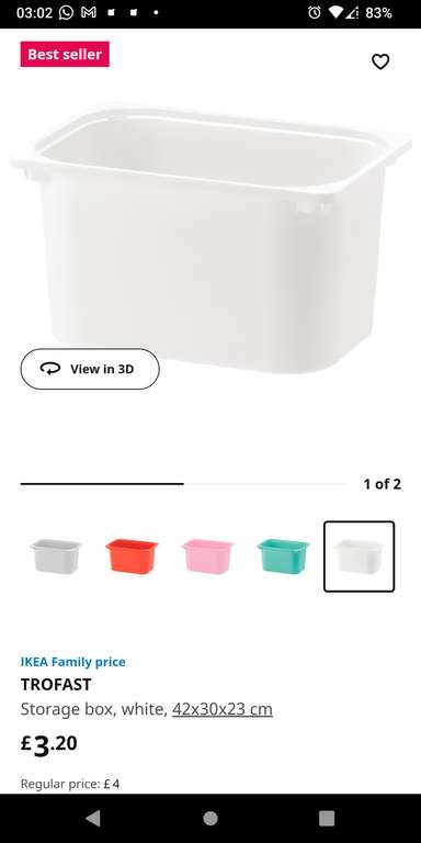 20% off all Trofast boxes at Ikea with Family card (free to join) - eg TROFAST Storage box, white, 42x30x10 cm £2.40 Free Click & Collect