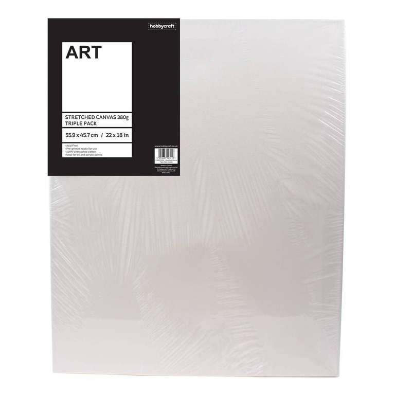 White Stretched Canvas 55.9cm x 45.7cm 3 Pack £6.50 +£3.95 delivery at Hobbycraft