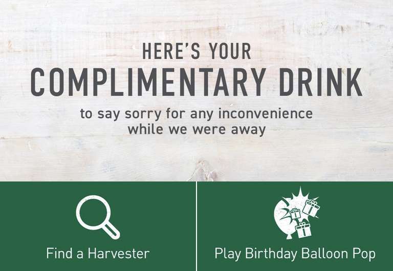 Harvester Birthday Balloon Pop via APP - Free Burger when you spend £10