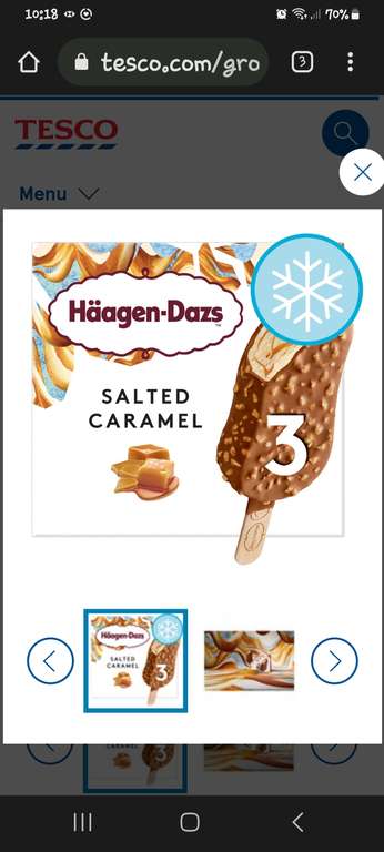 Haagen dazs bars 3×80ml Salted Caramel/Mango and Raspberry/Peanut Butter Crunch £2.50 Clubcard price @ Tesco