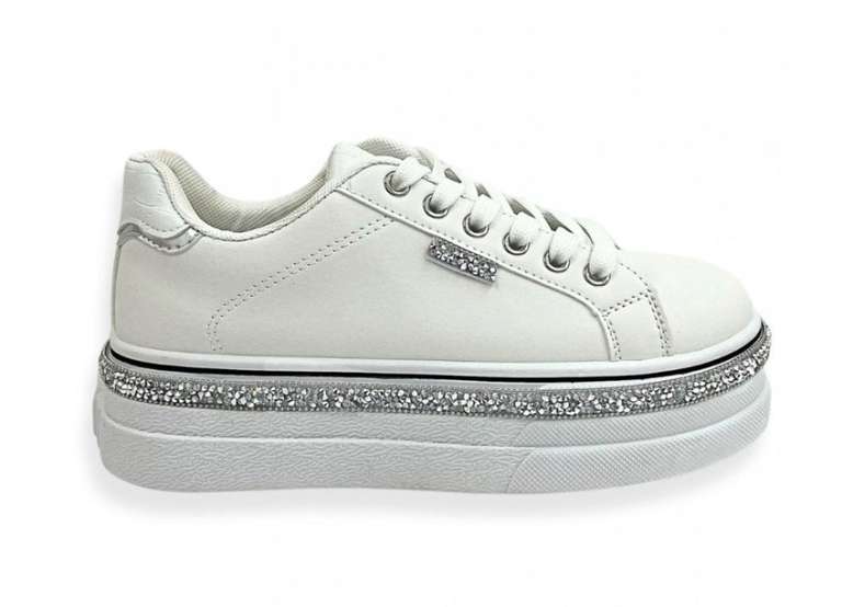 Crystal gem Sparkly Wedge Trim Trainers in white. Sizes 3 - 8. Sold & Delivered by Love Lemonade London Limited