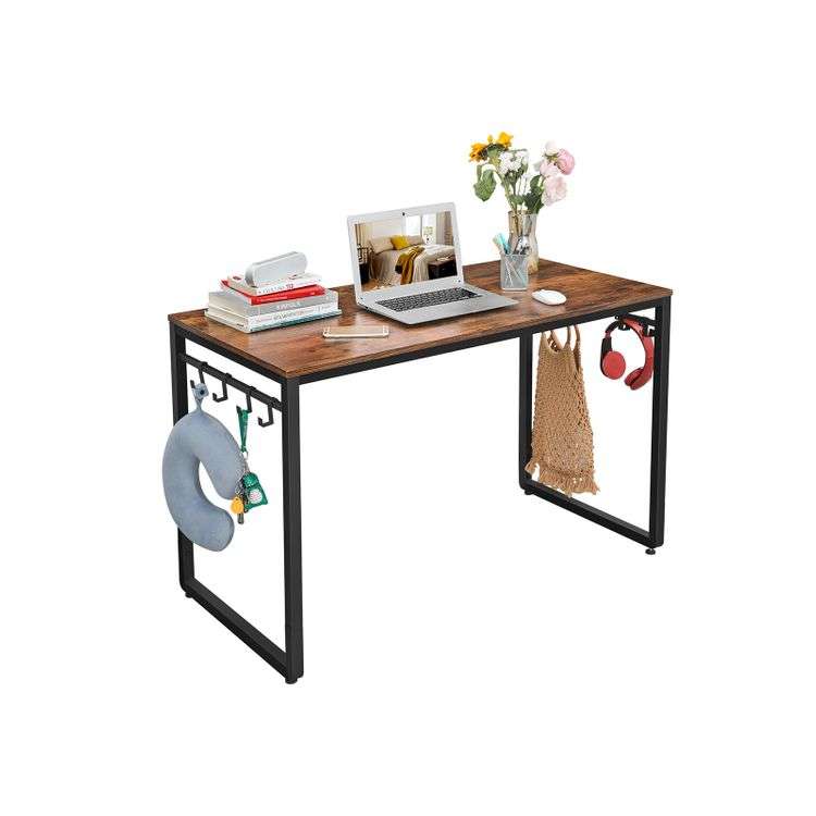 VASAGLE Office Desk with 8 Hooks 120 x 60 x 75 cm in rustic brown and black metal for £29.99 delivered using code (UK mainland) @ Songmics