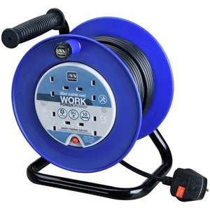 Masterplug 10A 4 Socket Blue Thermal Cut-Out Open 30m Cable Reel - Free Click & Collect