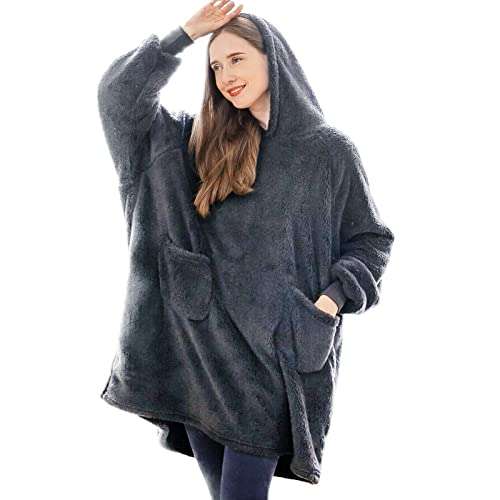 Aisbo Oversized Wearable Blanket Hoodie with Sleeves 95 x 85cm - Grey ...