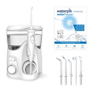 Waterpik Ultra Plus Water Flosser with 5 Tips and Advanced Pressure Control System with 10 Settings, Dental Plaque Removal Tool, White