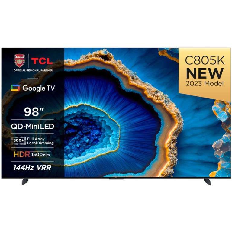 TCL 98C805K 98 Inch QLED Mini LED 4K Ultra HD 144Hz Smart TV 5 year Warranty