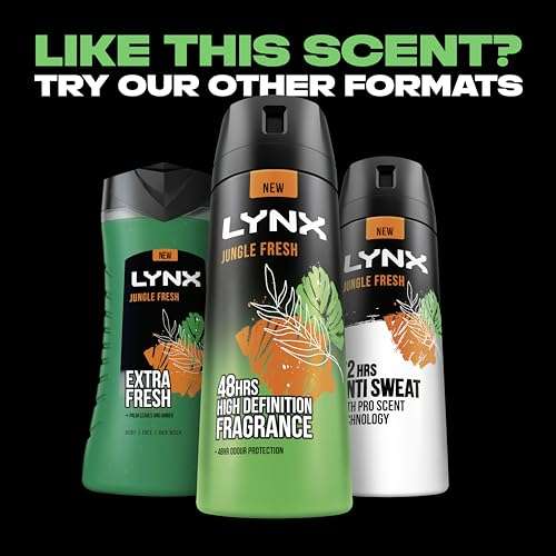 Lynx Jungle Fresh 3-in-1 Body Wash hair, face and body cleanser 6x 225 ml with a palm leaf & amber scent (S&S £7.13)