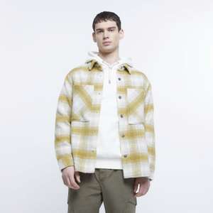 River Island Mens Shacket Yellow Oversized Fit Check Pattern Jacket sold by RIVER ISLAND