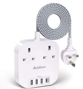 Extension Lead, Power Strips with 2 Way Outlets 4 (4.5A, 1 Type C and 3 USB-A Port) Surge Protection Plug | W/Voucher - Sold by ADDTAM / FBA