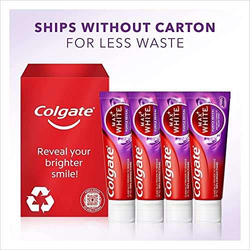 Colgate 4x75ml £10/£8 With Voucher & S&S Max White Purple Reveal Teeth Whitening Toothpaste £10/£8 With Voucher & Subscribe & Save @ Amazon
