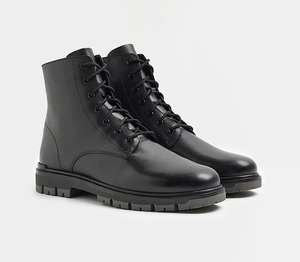 Men’s River Island Black Leather Lace Up Ankle Boots £25 + free click and collect @ River Island