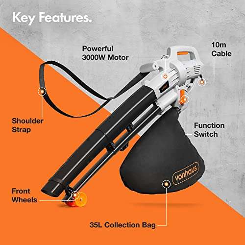 VonHaus Leaf Blower and Vacuum 3000W, 10m Cable - £39.99 sold and dispatched by DOMU @ Amazon