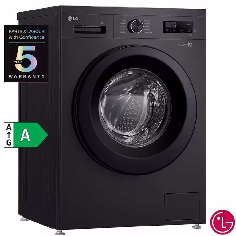 LG 9kg 1400rpm 6 Motion Inverter Direct Drive Steam Washing Machine, Black/ Grey + 5 Yr Warranty - W/LG Membership Signup + LG Referral Code