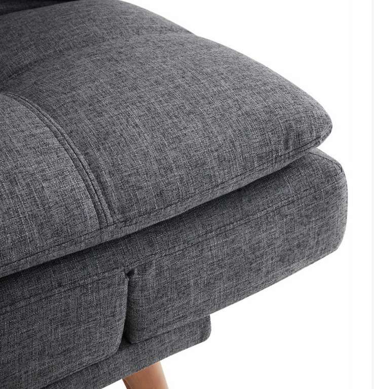 Duncan Fabric Sofa Bed With Wooden Legs and Adjustable Armrests, Dark Grey - £299 delivered / Sold by Home Detail @ ManoMano