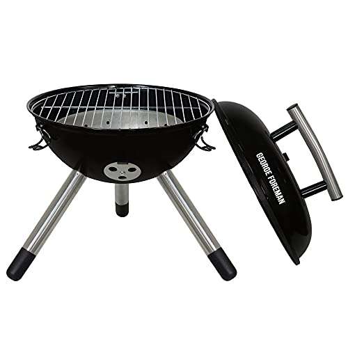 George Foreman GFPTBBQ1401B 34 cm Compact Portable Round Charcoal BBQ, Lightweight £21.99 @ Amazon