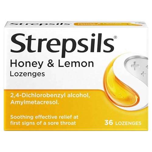36 Pack of Strepsils Honey & Lemon Lozenges, Gluten Free, Sore Throat Relief, Fights Infection, Works in 5 Mins (£3.09 S&S)