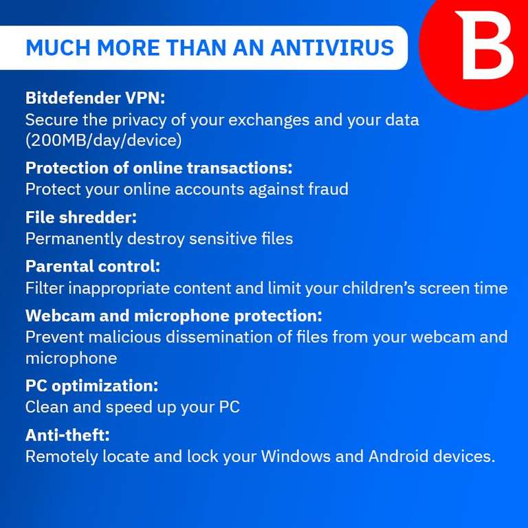 Bitdefender Total Security 2023 |10 Devices | 1 Year Subscription | PC/Mac | Activation Code by email Sold by Amazon Media EU S.à r.l.