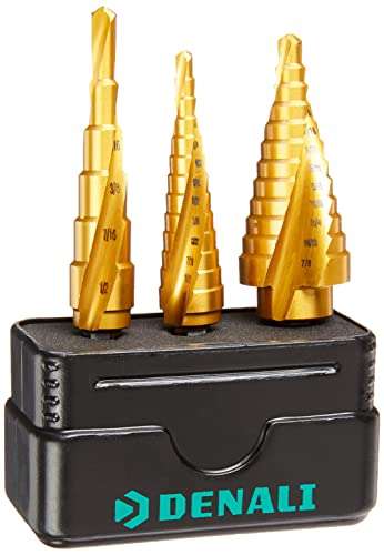 Amazon Brand - Denali 3-Piece Step Drill Bit Set, 3-13 mm, 5-13 mm, 5-22 mm