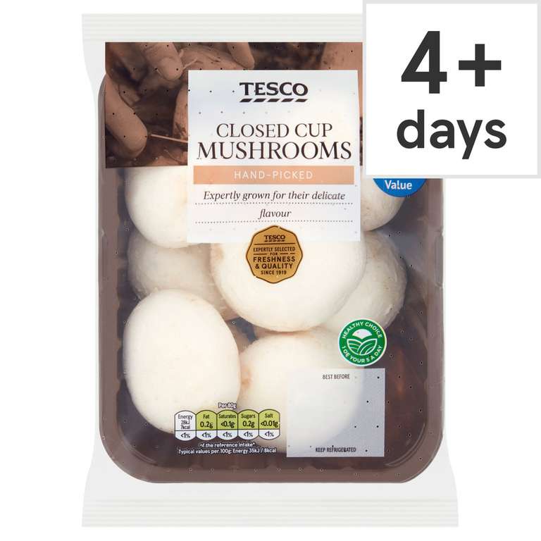 Tesco Closed Cup Mushrooms 400G - £1 Clubcard Price @ Tesco