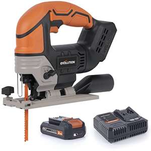 Evolution Power Tools R90JGS-Li Cordless Jigsaw with Parallel Edge Guide, 5 x Multi Purpose Blades 18v Li-Ion 2Ah Battery & Charger Included