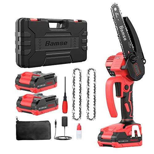 Bamse Mini Chainsaw 6" Cordless Chainsaw Brushless with 2 Batteries 2.0Ah 2 Chains, 10ms Electric Chainsaw W/Voucher Sold by MINHE EU FBA