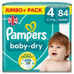 Pampers Baby-Dry Size 4, 84 Nappies, 9kg-14kg, Jumbo+ Pack (2 for £20)