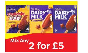 Mix Any 2 for £5 - Nestle Crunchie Blast | Dairy Milk Caramel | Dairy Milk (4 Pack Ice Creams)