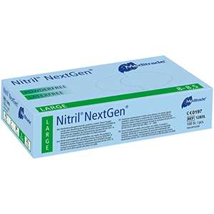 Meditrade 1283L Nitrile NextGen Examination Gloves, Large, N/S, P/F, Blue, x100 - £4.66 @ Amazon